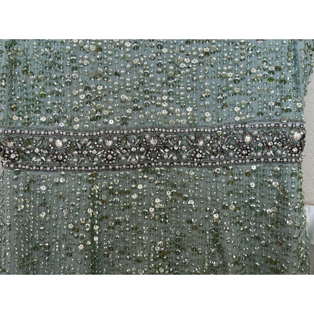 Mac Duggal Dress Gown Size 4/6 Mint Green Sequined Rhinestones Embellished - Picture 14 of 16